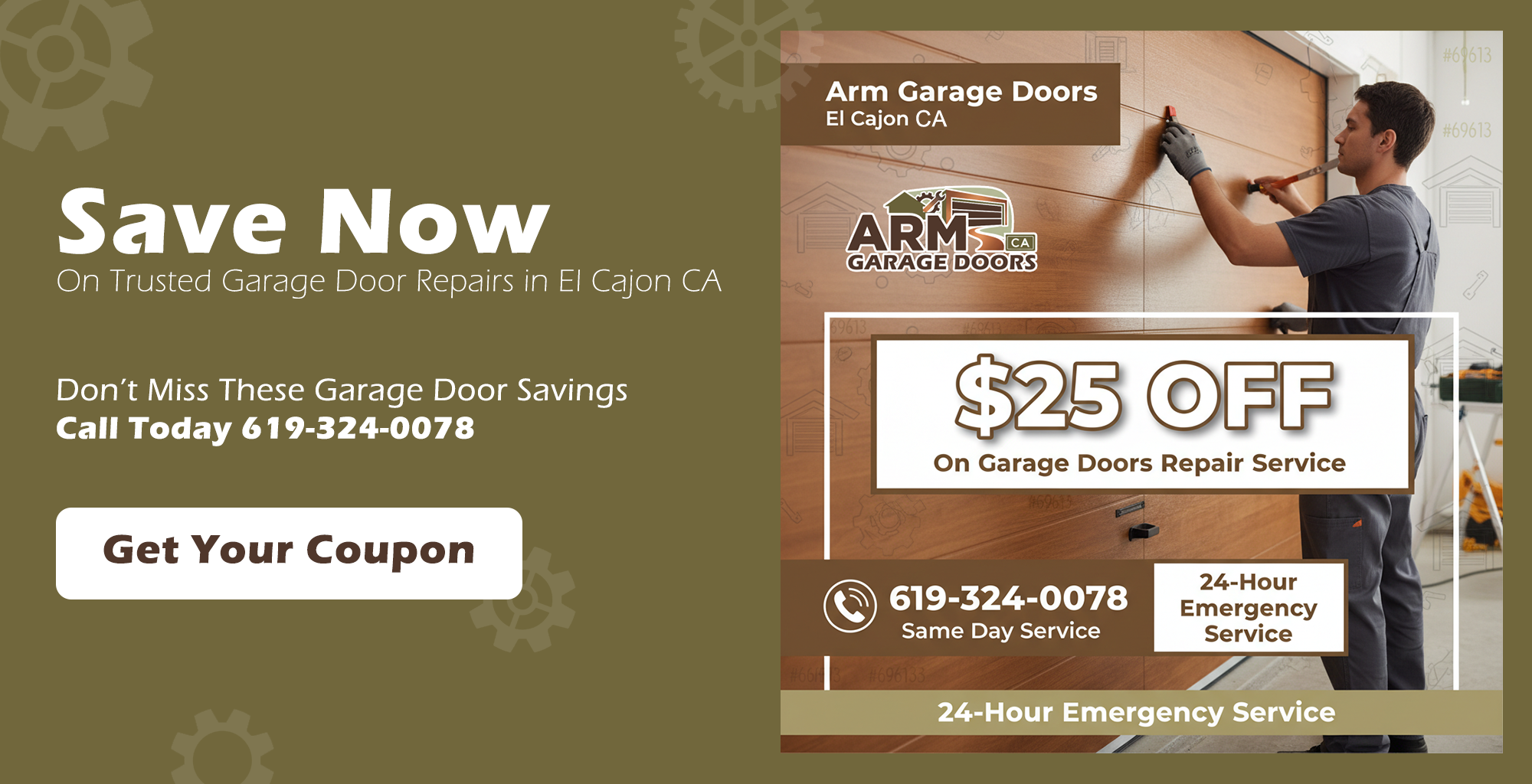 Garage door service discount coupon for repairs and installations in El Cajon CA