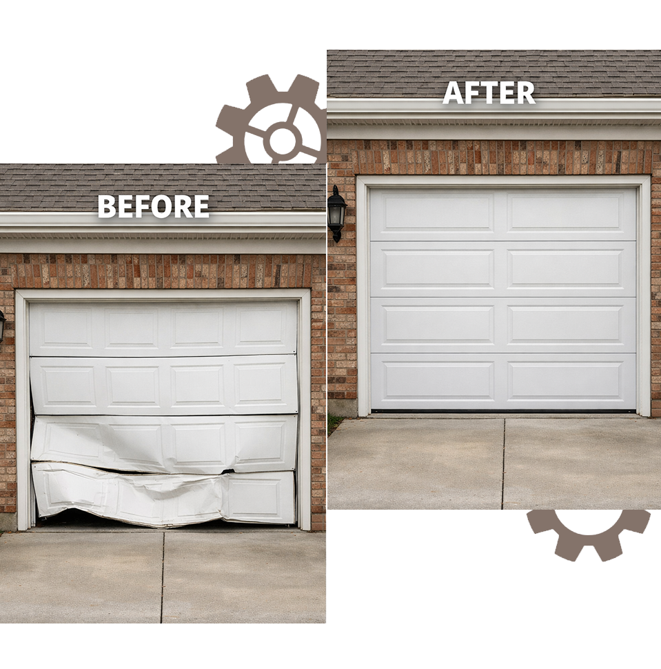Before and after garage door repair in El Cajon CA